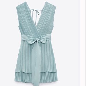 Zara Light Blue Pleated Jumpsuit